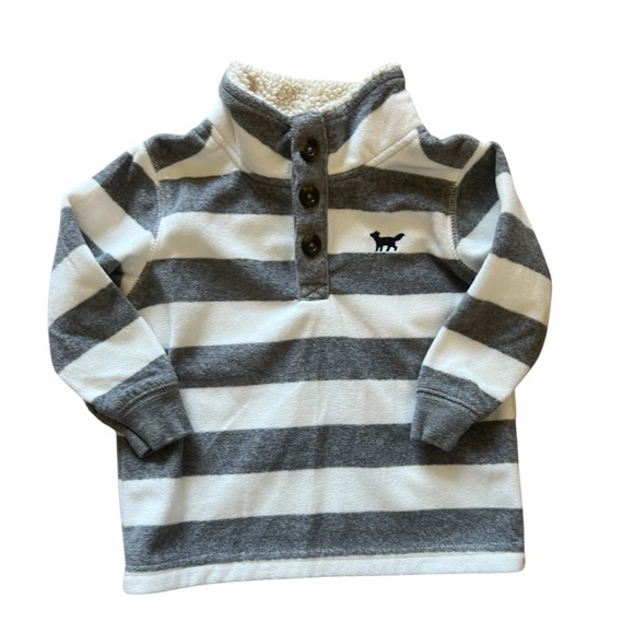 Carter’s Baby Boy Grey and White Striped Pullover Fleece | 12M - Picture 1 of 4